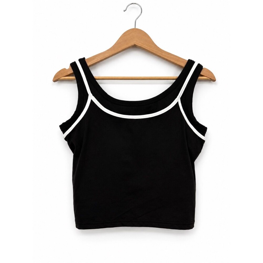 Blooming Jelly Black Athletic Tank Top Sports Bra Layered Look Size Large